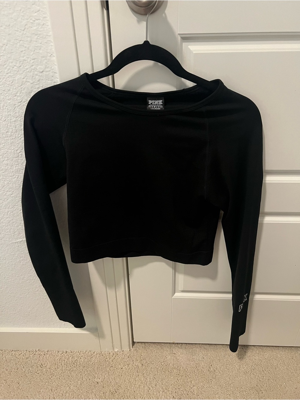 PINK Victoria's Secret Black Cropped Crewneck Sweatshirt